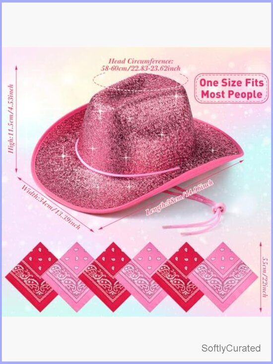 12 Pcs Glitter Cowboy Hat & Bandanas Set Western Party Costume Unisex